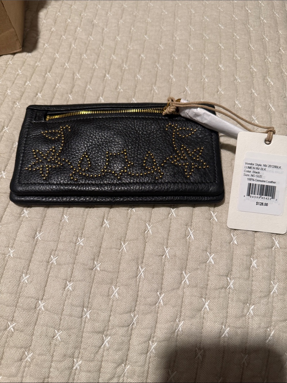 HOBO Lumen Black Studded Leather Zip Wallet